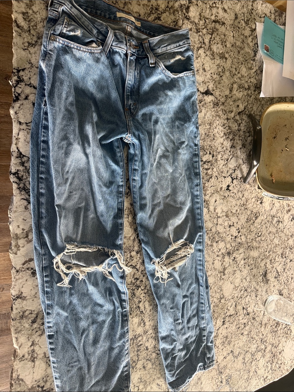 Women’s Distressed Blue Denim Jeans - Classic Ripped Knee Style